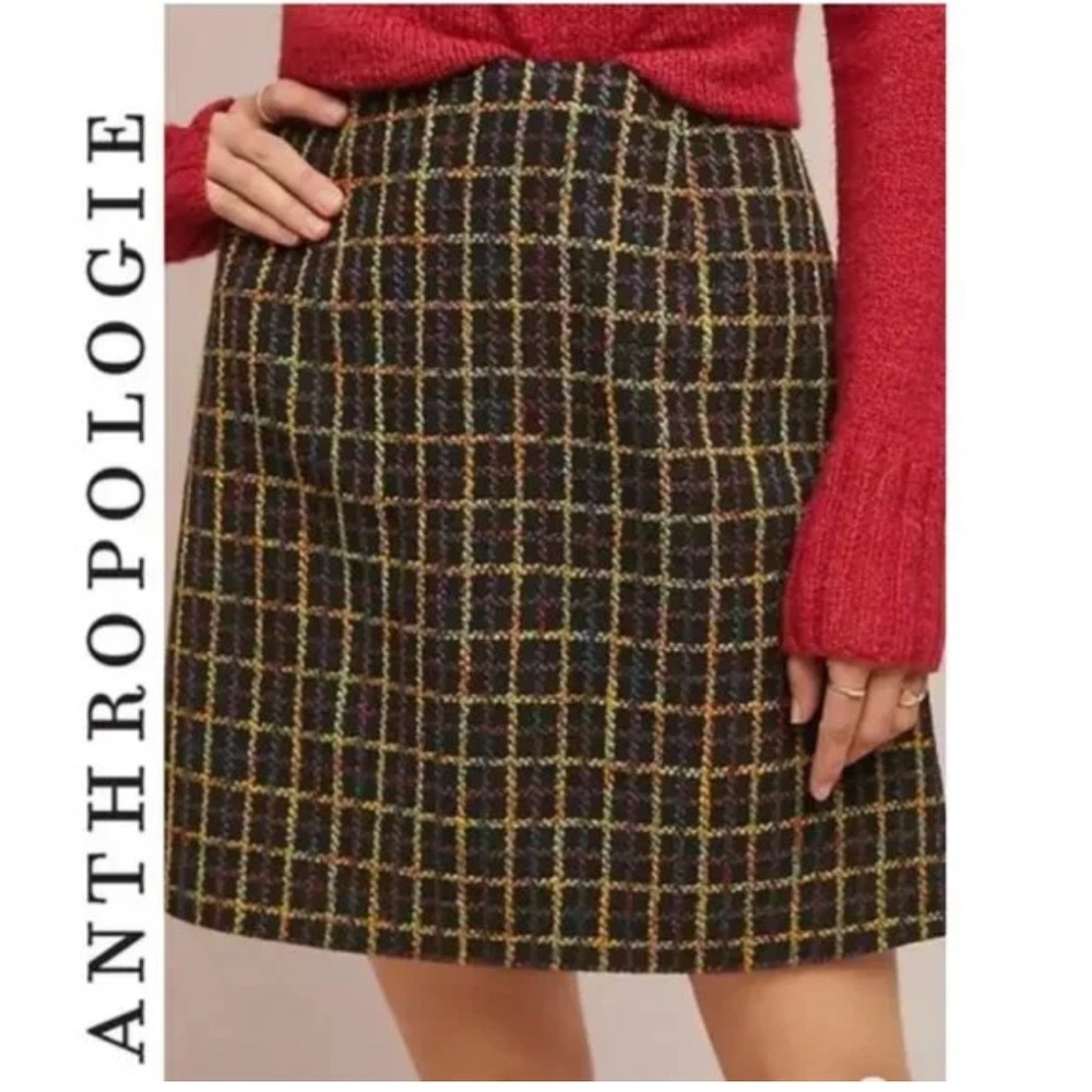 Anthropologie Plaid Mini Skirt - Black and Yellow
